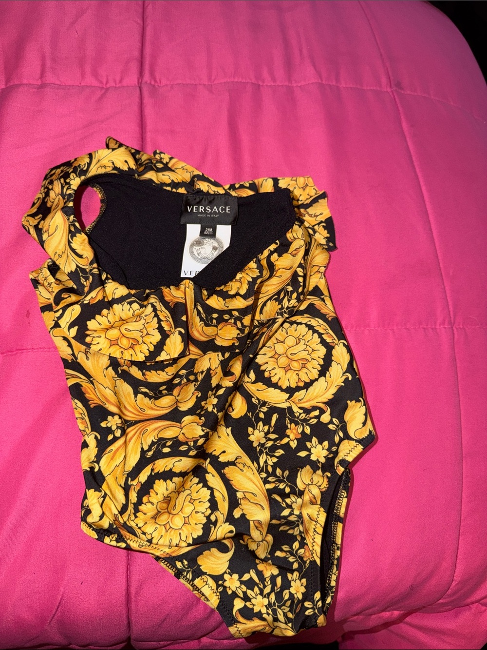 Versace Baroque One-Piece Swimsuit in Black & Gold